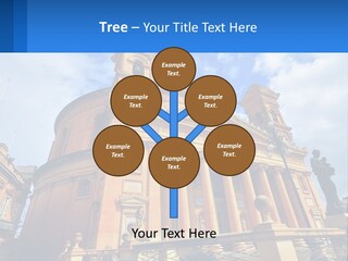 A Large Building With Columns And A Clock On It PowerPoint Template