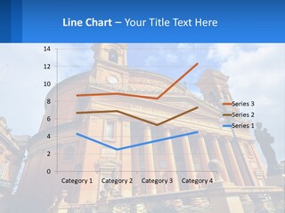 A Large Building With Columns And A Clock On It PowerPoint Template