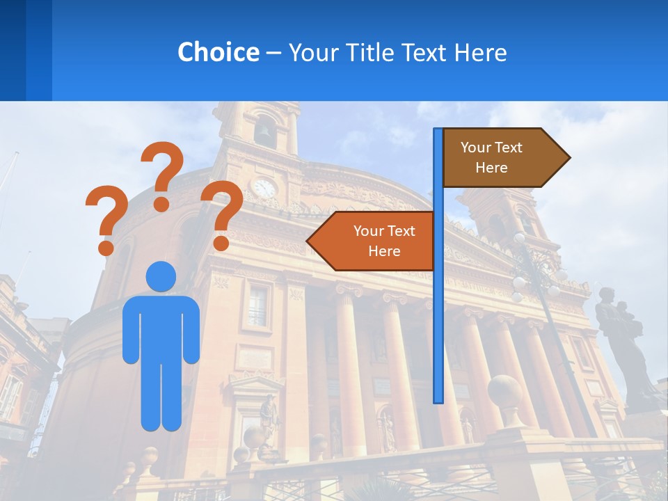 A Large Building With Columns And A Clock On It PowerPoint Template