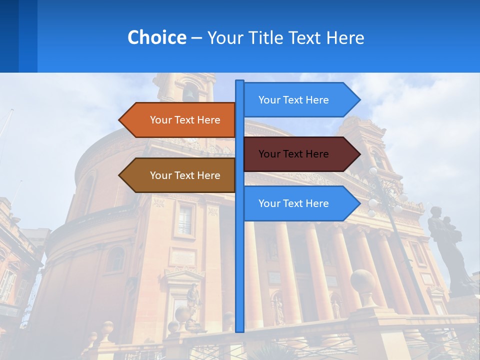 A Large Building With Columns And A Clock On It PowerPoint Template