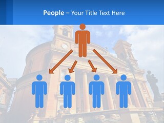 A Large Building With Columns And A Clock On It PowerPoint Template