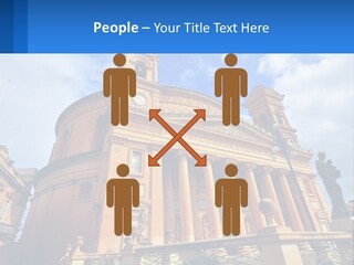 A Large Building With Columns And A Clock On It PowerPoint Template