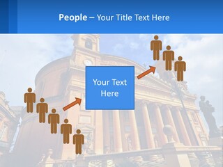 A Large Building With Columns And A Clock On It PowerPoint Template