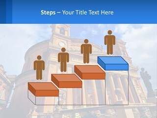 A Large Building With Columns And A Clock On It PowerPoint Template
