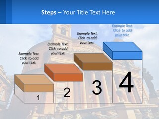 A Large Building With Columns And A Clock On It PowerPoint Template