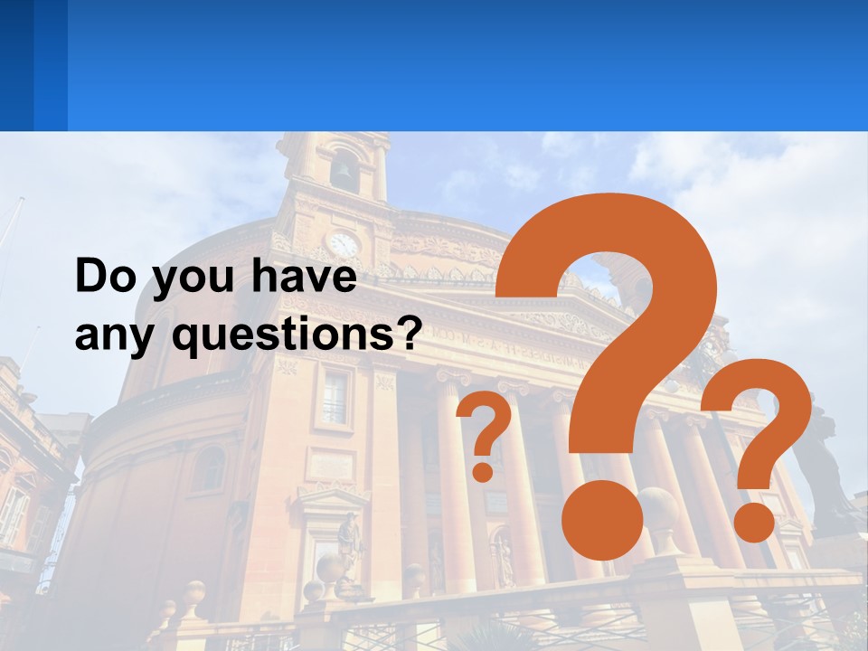 A Large Building With Columns And A Clock On It PowerPoint Template