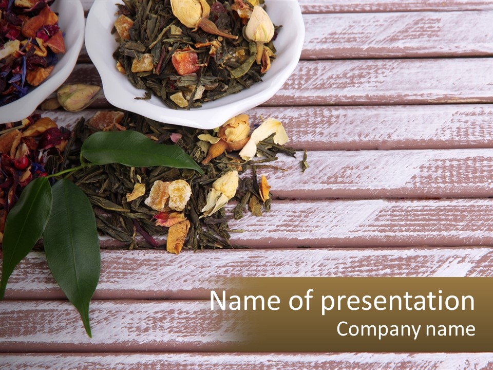 A Table Topped With Bowls Filled With Different Types Of Tea PowerPoint Template