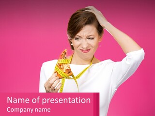 A Woman Holding A Measuring Tape And A Piece Of Food PowerPoint Template