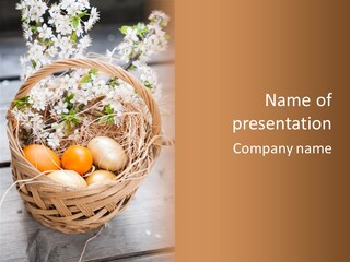 A Basket Filled With Eggs Sitting On Top Of A Wooden Table PowerPoint Template