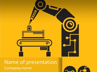 A Yellow And Black Poster With A Machine PowerPoint Template