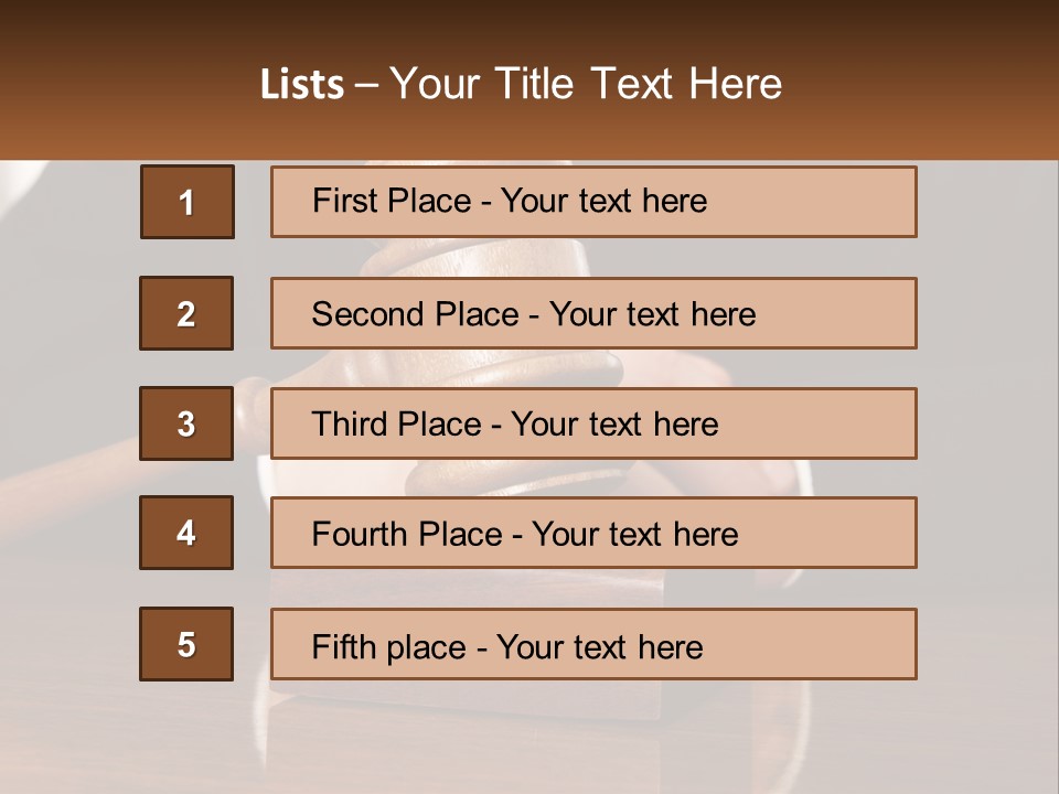 A Wooden Judge's Hammer On Top Of A Wooden Table PowerPoint Template