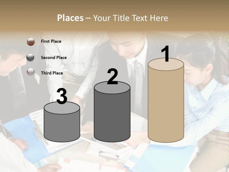 A Group Of People Sitting Around A Table With Papers PowerPoint Template