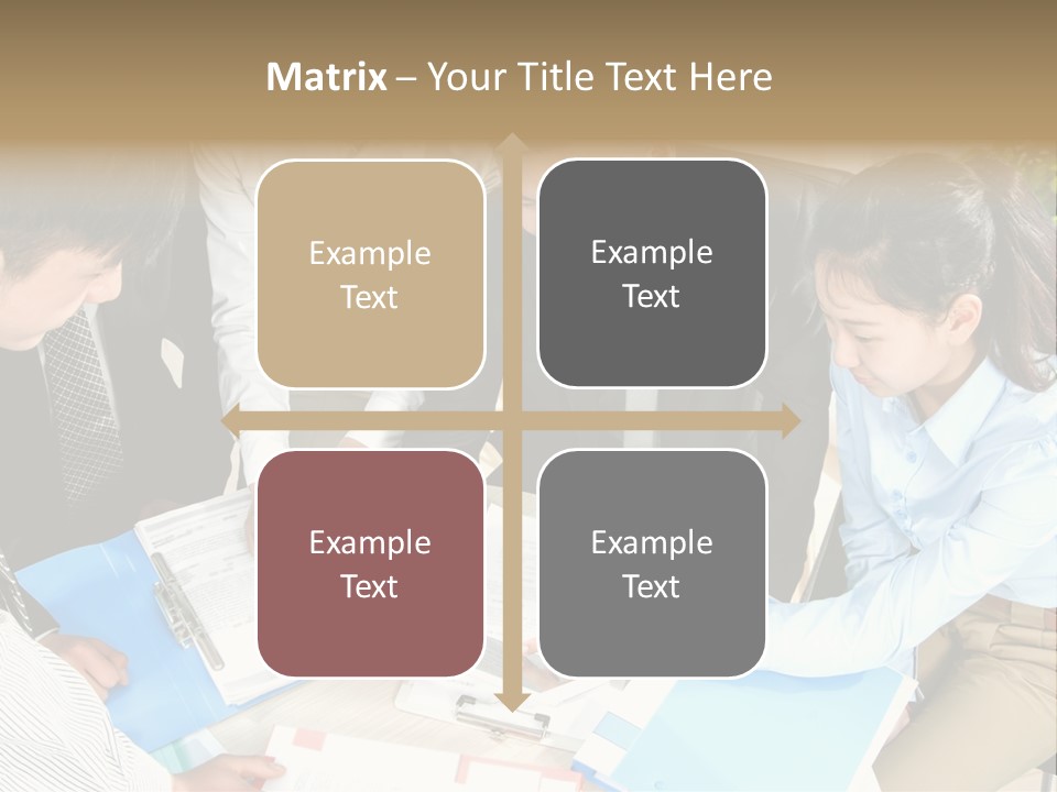 A Group Of People Sitting Around A Table With Papers PowerPoint Template
