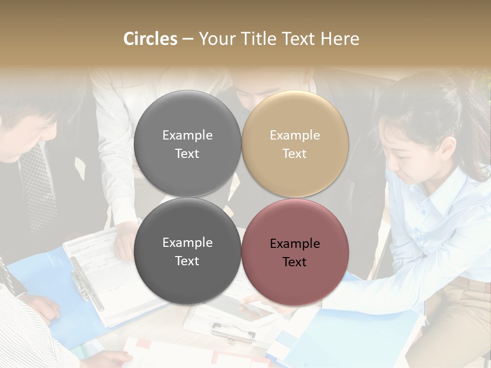 A Group Of People Sitting Around A Table With Papers PowerPoint Template