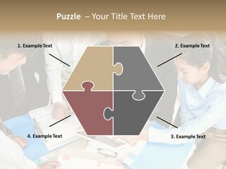 A Group Of People Sitting Around A Table With Papers PowerPoint Template