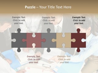 A Group Of People Sitting Around A Table With Papers PowerPoint Template