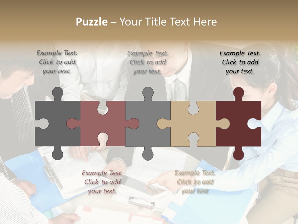 A Group Of People Sitting Around A Table With Papers PowerPoint Template