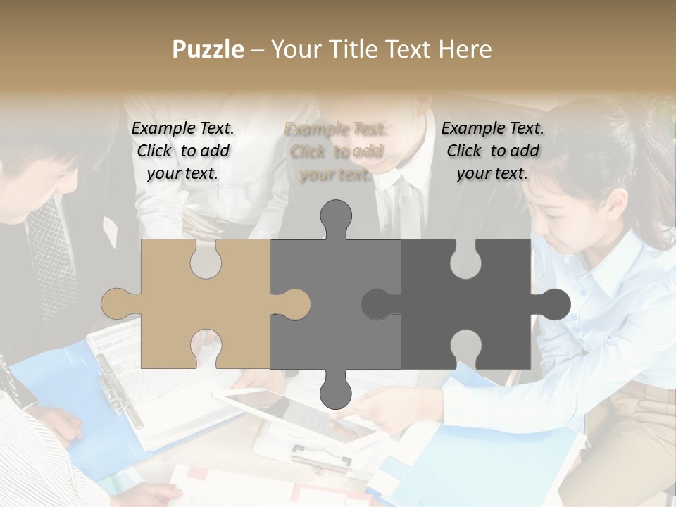 A Group Of People Sitting Around A Table With Papers PowerPoint Template