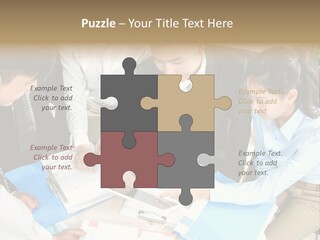 A Group Of People Sitting Around A Table With Papers PowerPoint Template