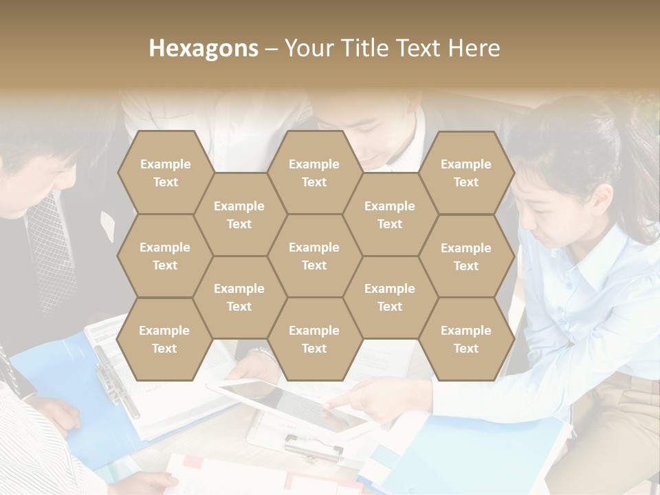 A Group Of People Sitting Around A Table With Papers PowerPoint Template