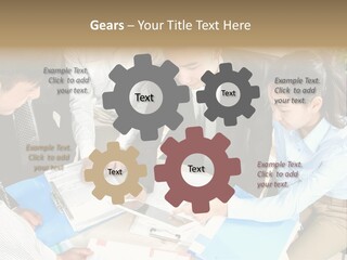 A Group Of People Sitting Around A Table With Papers PowerPoint Template