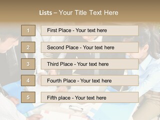 A Group Of People Sitting Around A Table With Papers PowerPoint Template