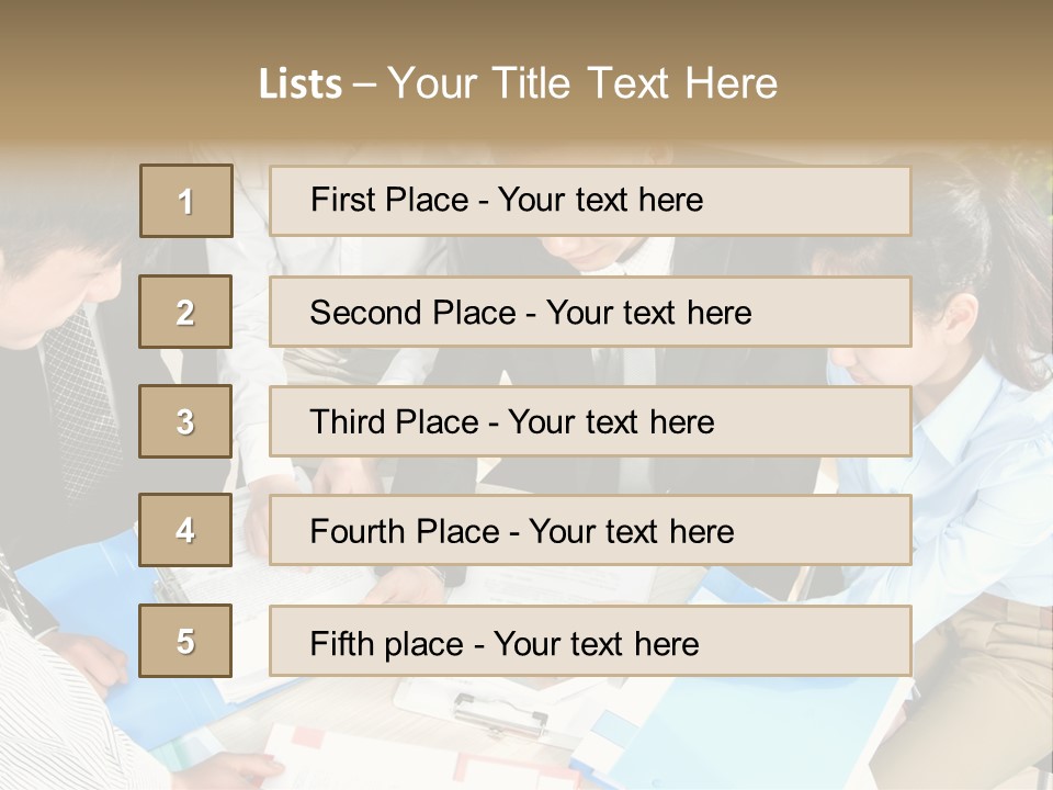 A Group Of People Sitting Around A Table With Papers PowerPoint Template