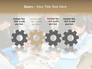 A Group Of People Sitting Around A Table With Papers PowerPoint Template