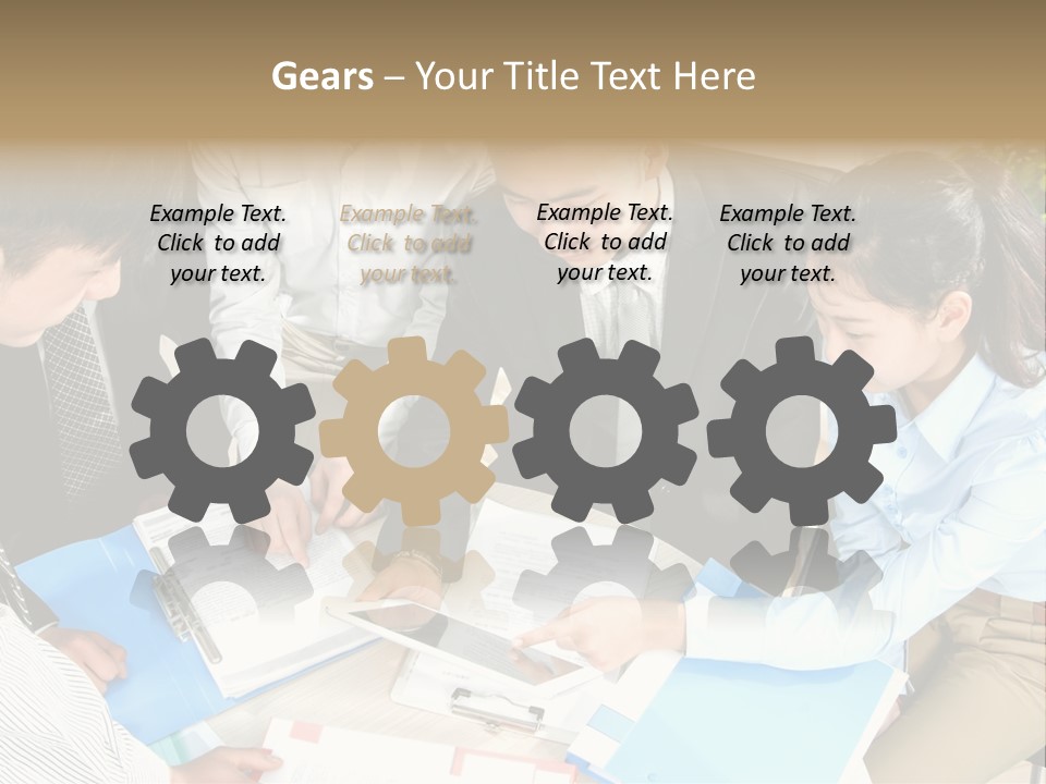 A Group Of People Sitting Around A Table With Papers PowerPoint Template