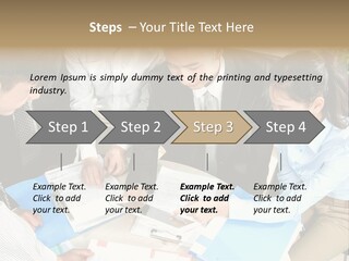 A Group Of People Sitting Around A Table With Papers PowerPoint Template