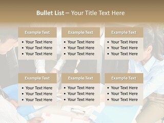 A Group Of People Sitting Around A Table With Papers PowerPoint Template