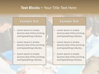 A Group Of People Sitting Around A Table With Papers PowerPoint Template