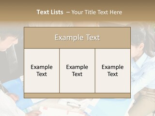 A Group Of People Sitting Around A Table With Papers PowerPoint Template
