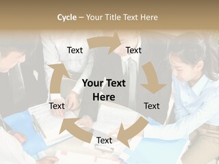 A Group Of People Sitting Around A Table With Papers PowerPoint Template