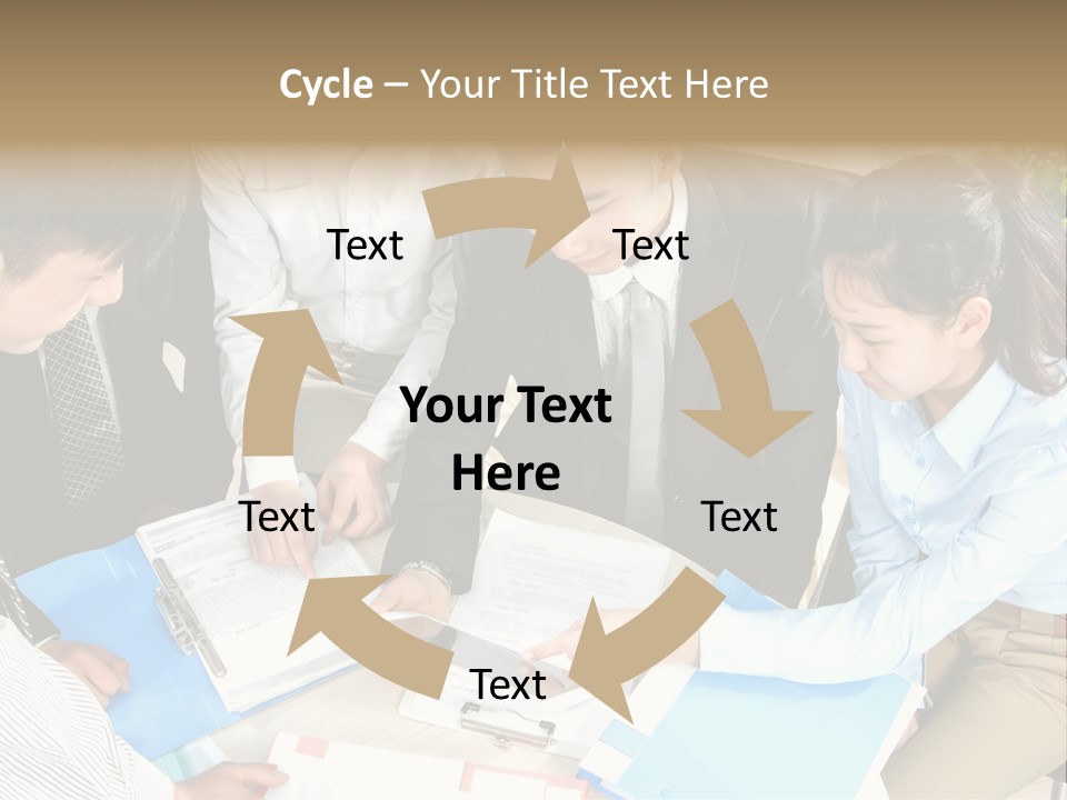 A Group Of People Sitting Around A Table With Papers PowerPoint Template