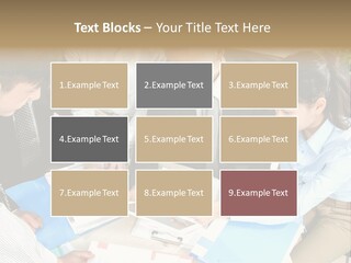 A Group Of People Sitting Around A Table With Papers PowerPoint Template