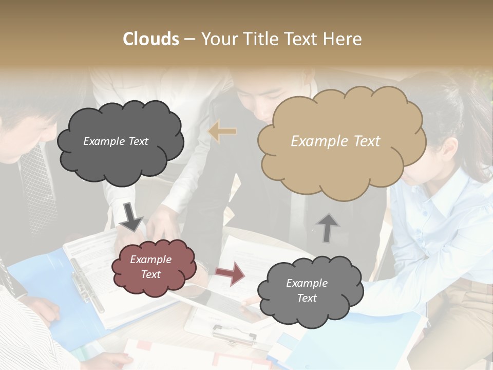 A Group Of People Sitting Around A Table With Papers PowerPoint Template