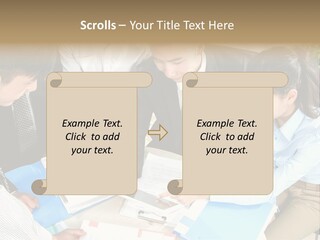 A Group Of People Sitting Around A Table With Papers PowerPoint Template
