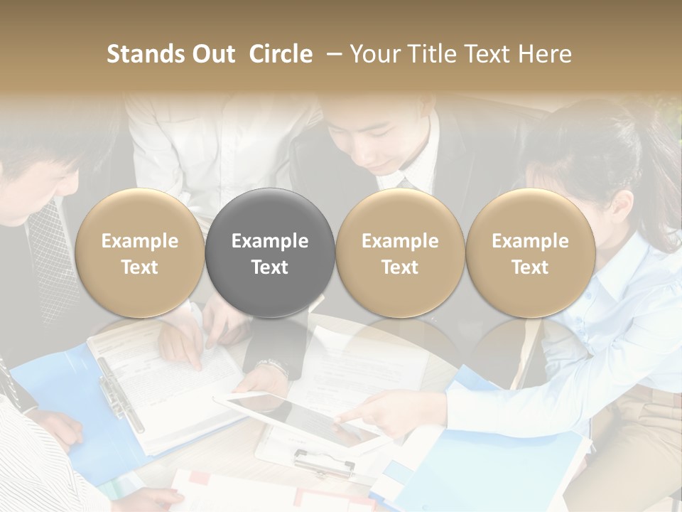 A Group Of People Sitting Around A Table With Papers PowerPoint Template