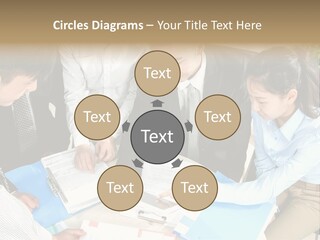 A Group Of People Sitting Around A Table With Papers PowerPoint Template