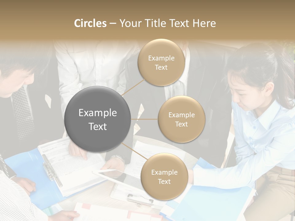 A Group Of People Sitting Around A Table With Papers PowerPoint Template
