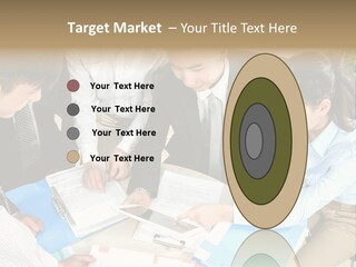 A Group Of People Sitting Around A Table With Papers PowerPoint Template