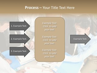 A Group Of People Sitting Around A Table With Papers PowerPoint Template