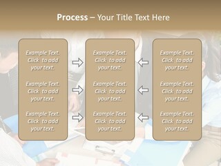 A Group Of People Sitting Around A Table With Papers PowerPoint Template