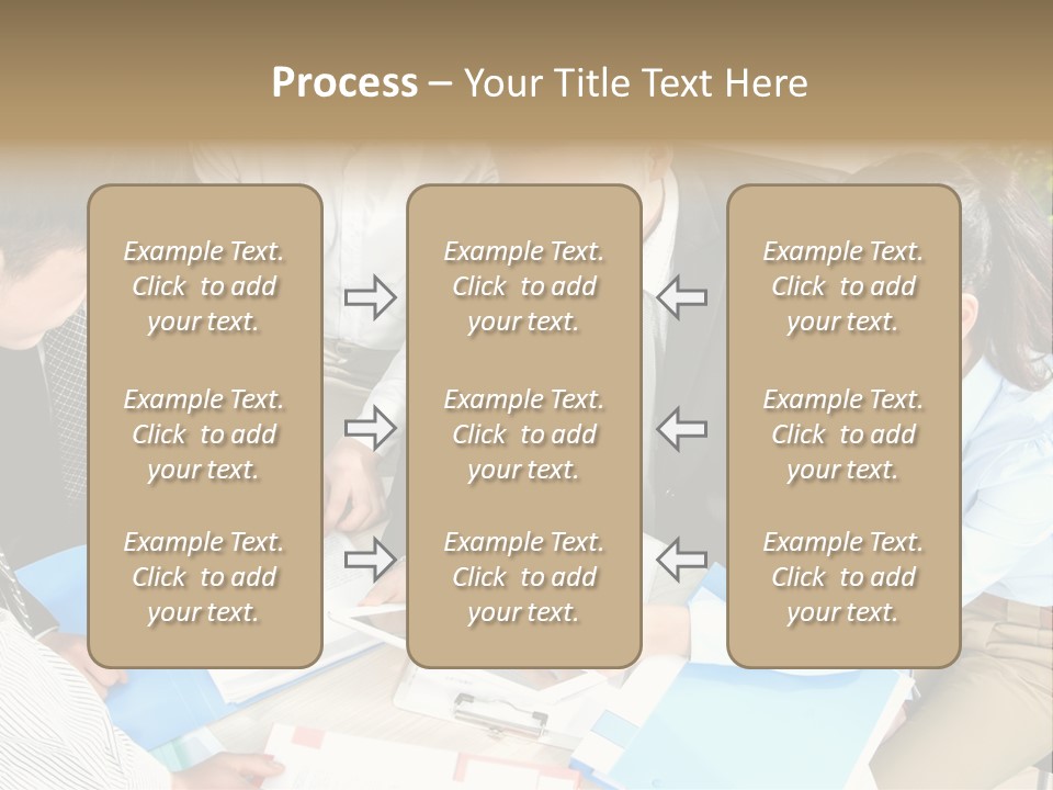 A Group Of People Sitting Around A Table With Papers PowerPoint Template