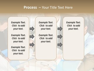 A Group Of People Sitting Around A Table With Papers PowerPoint Template