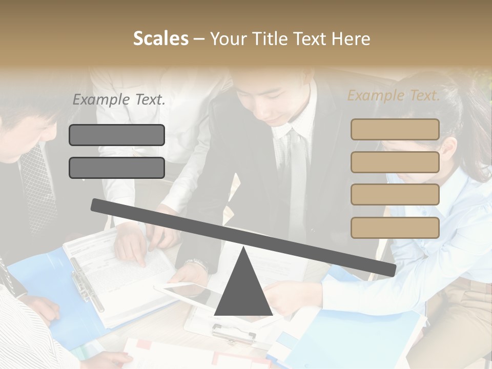 A Group Of People Sitting Around A Table With Papers PowerPoint Template