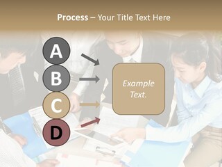 A Group Of People Sitting Around A Table With Papers PowerPoint Template