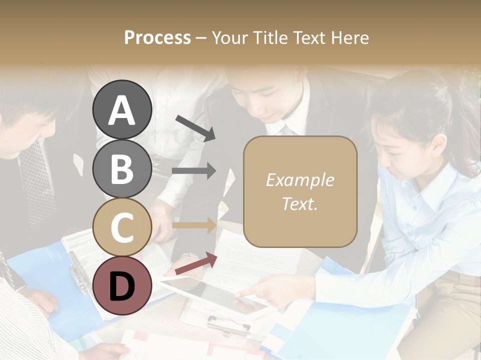 A Group Of People Sitting Around A Table With Papers PowerPoint Template
