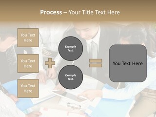 A Group Of People Sitting Around A Table With Papers PowerPoint Template
